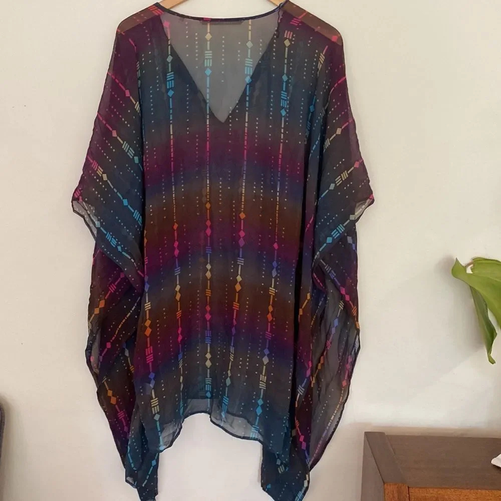 TWELFTH Street by Cynthia Vincent sz M‎ sheer rainbow grey colored swim cover up - Picture 7 of 7